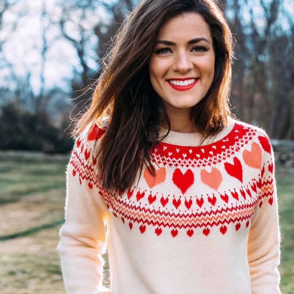 Kiel James Patrick Cream and Red Heart Sweater, S